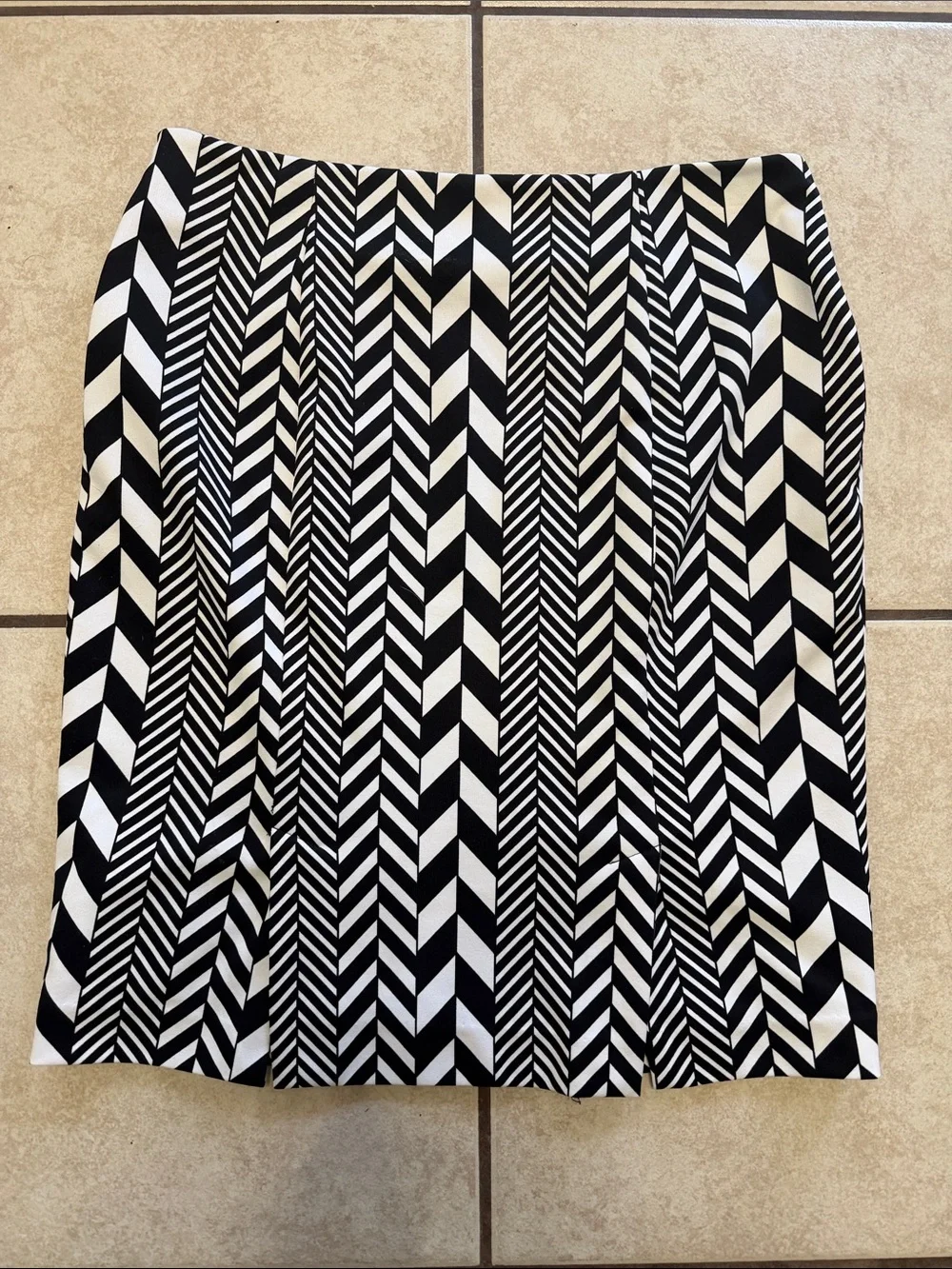 Michael Kors Black & White Chevron Pencil Skirt with Gold Zippers